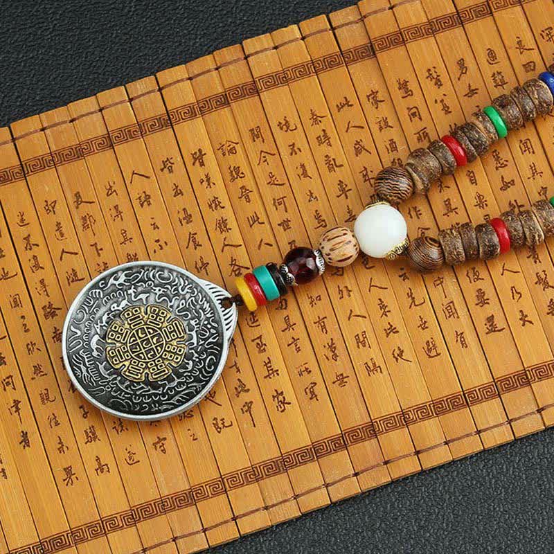 Tibetan Om Mani Padme Hum Prayer Wheel Rotation Vajra Wood Necklace Pendant