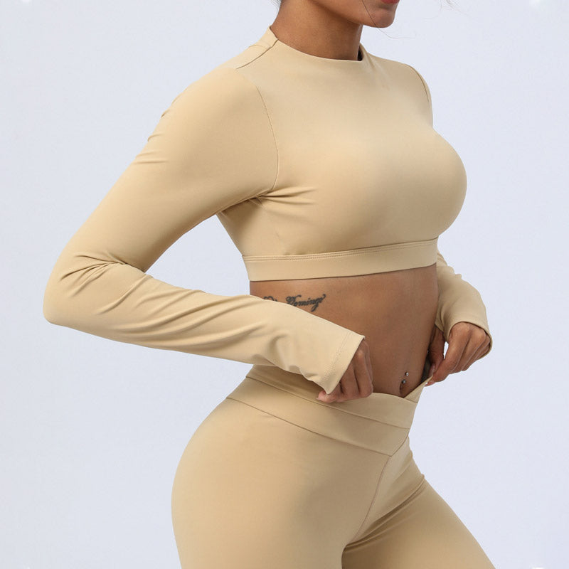 2Pcs Long Sleeve Backless Top Bra Leggings Pants Fitness Yoga Outfit Set