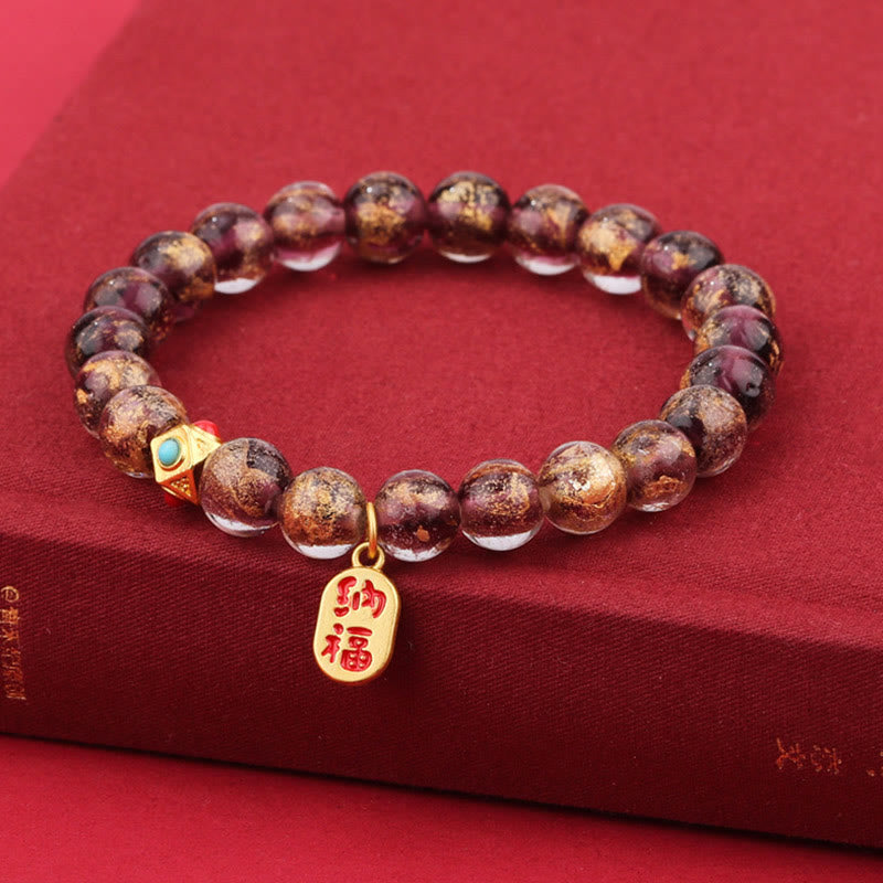 Vibrant Liuli Glass Bead Bracelet with Fu Prosperity Charm