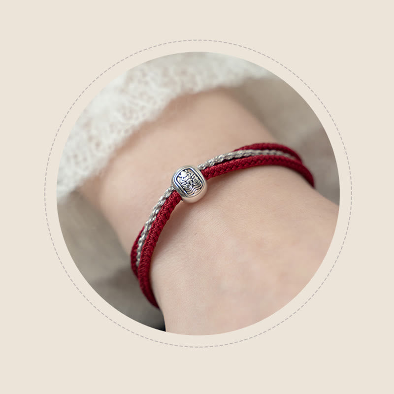 925 Sterling Silver Tibetan Zakiram Goddess Braided Red String Bracelet