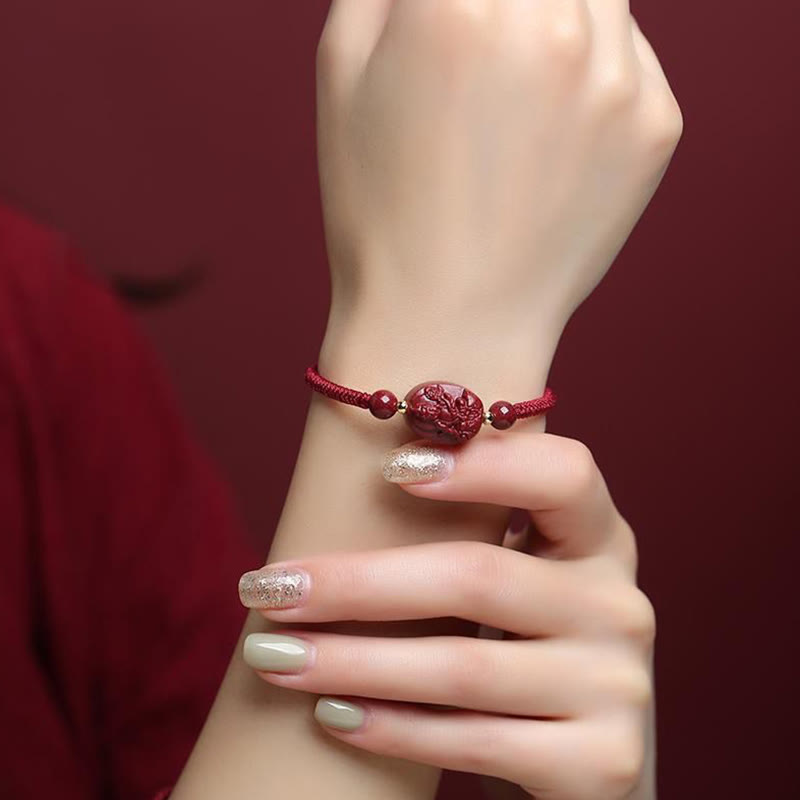 Chinese Zodiac Natal Buddha Cinnabar Keep Away Evil Spirits Rope Bracelet