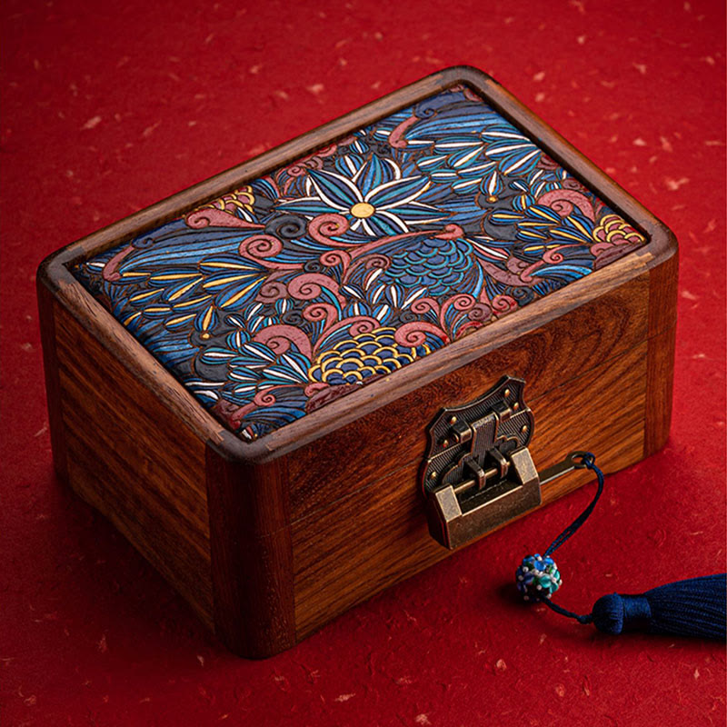 Retro Handmade Floral Rosewood Lockable Jewelry Storage Box & Keepsake Organizer