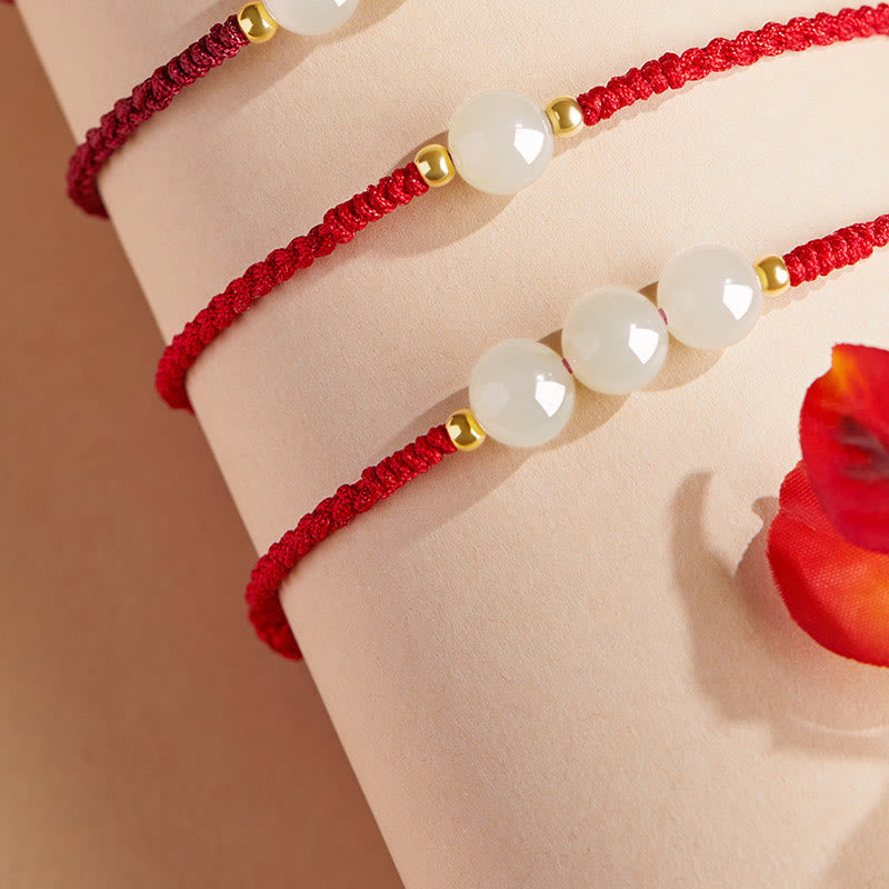 Handcrafted Round Jade Lucky Bead Prosperity Braided Bracelet