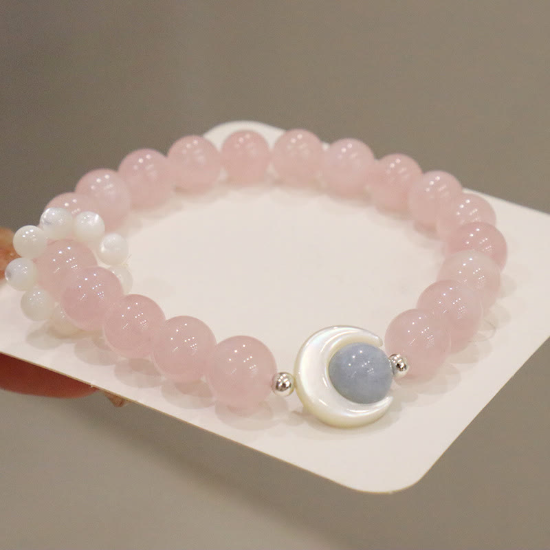 925 Sterling Silver Crescent Moon Natural Gemstone Charm Bracelet