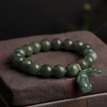 Authentic Tibetan Jade Pixiu Hand-Carved Energy Bracelet