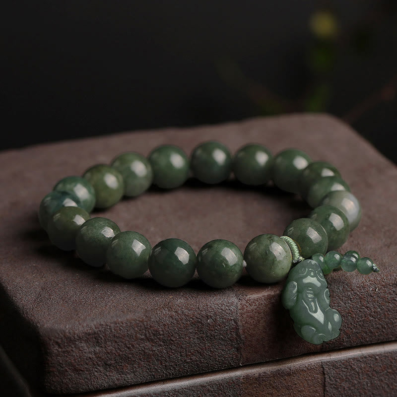 Authentic Tibetan Jade Pixiu Hand-Carved Energy Bracelet