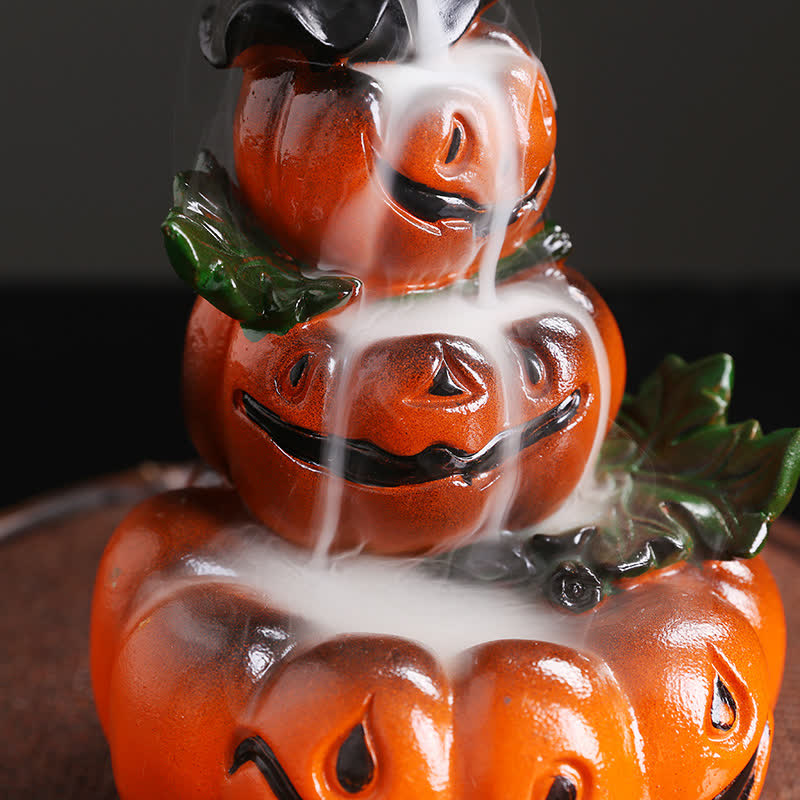 Atmospheric Halloween Pumpkin and Ghost Resin Backflow Smoke Fountain Incense Burner