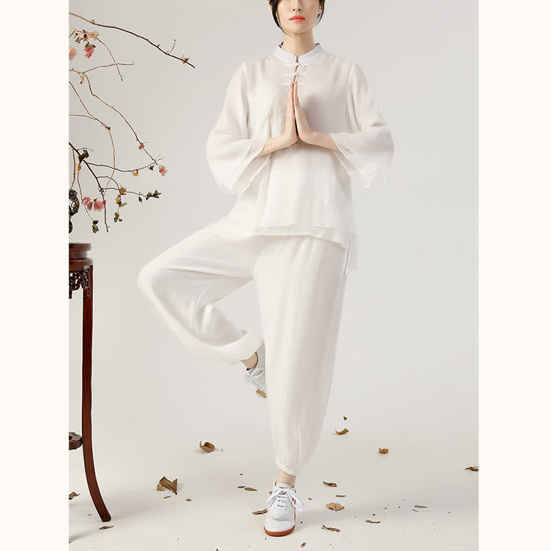 Cotton-Linen Frog-Button Meditation and Tai Chi Two-Piece Set