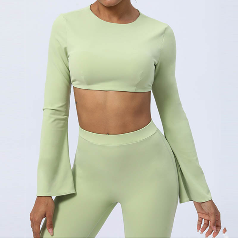 Long Sleeve Backless Strap Top Bra Flare Pants Fitness Yoga Outfit