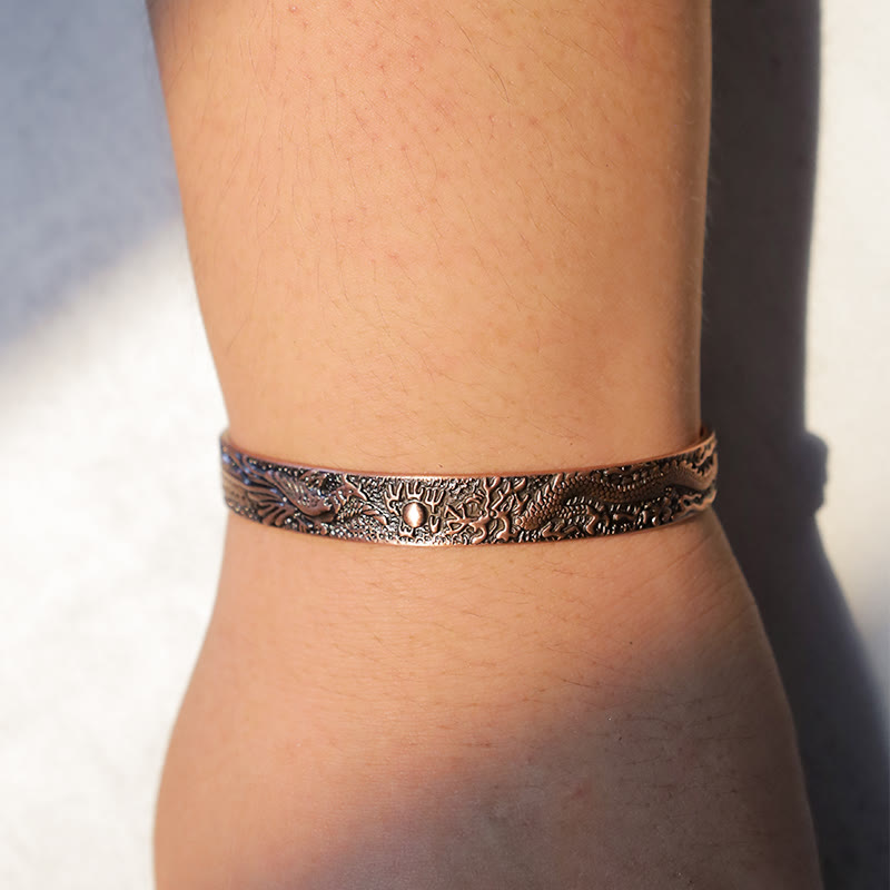 Dragon Phoenix Magnetic Solid Copper Cuff Bracelet Bangle