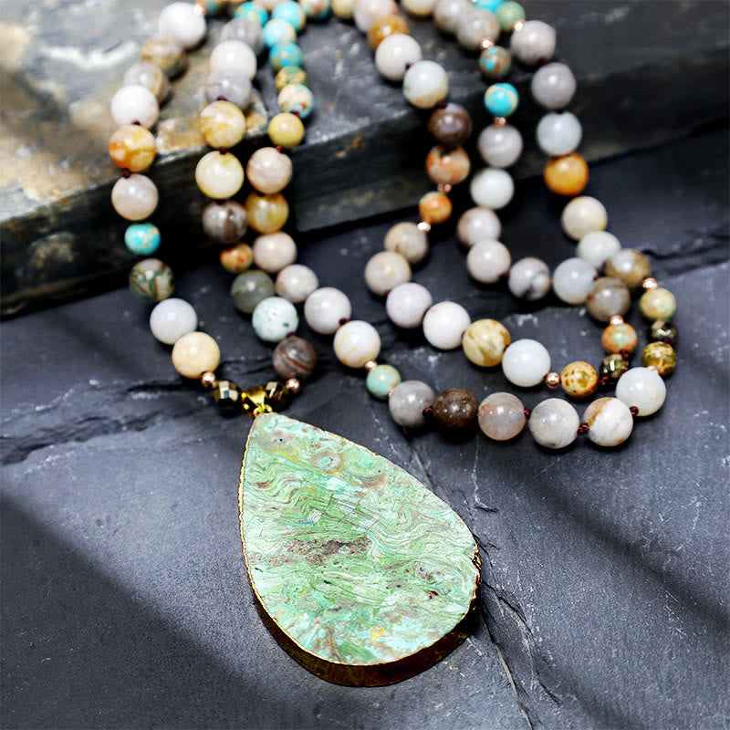 Handmade Imperial & Picture Jasper Beaded Necklace with Unique Picasso Jasper Pendant