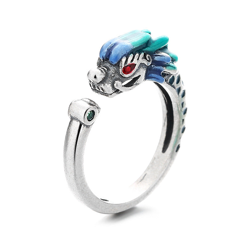 925 Sterling Silver Year Of The Dragon Luck Protection Adjustable Metal Ring