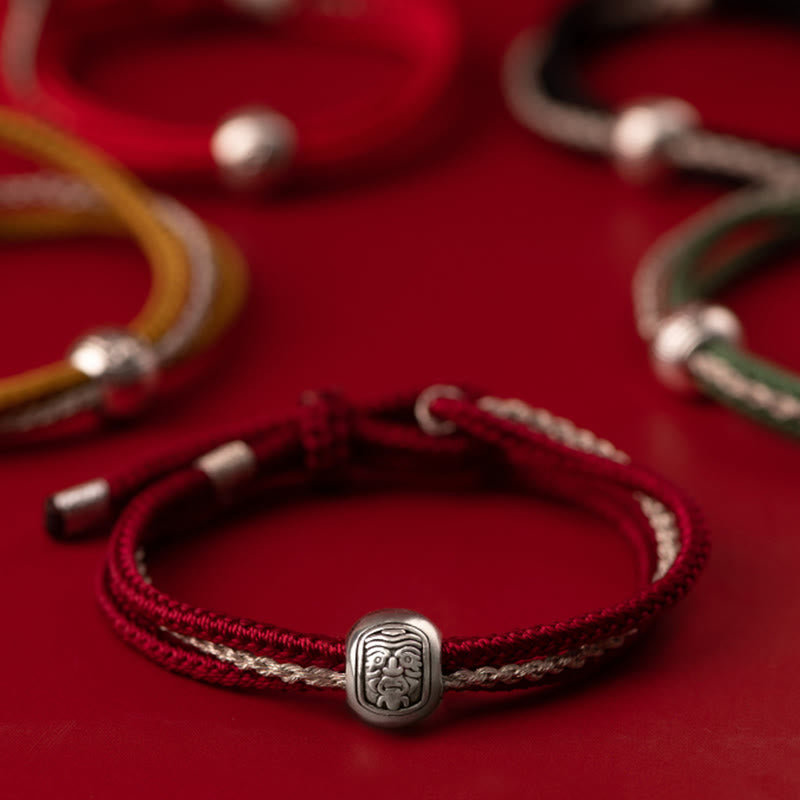 925 Sterling Silver Tibetan Zakiram Goddess Braided Red String Bracelet