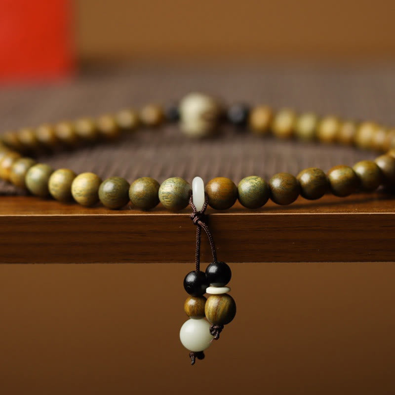 Green Sandalwood Bodhi Seed Lotus Soothing Double Wrap Bracelet