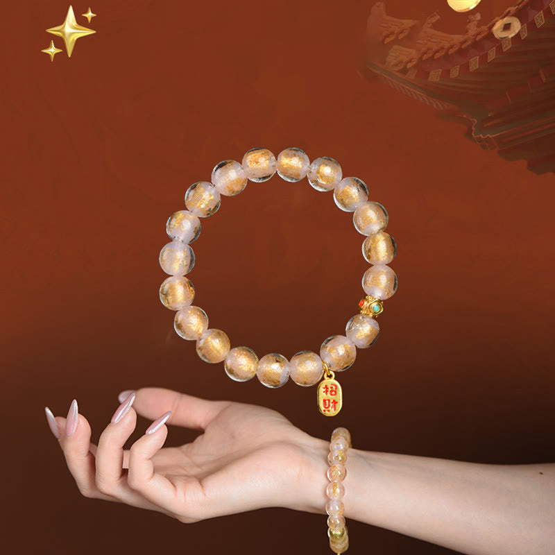 Vibrant Liuli Glass Bead Bracelet with Fu Prosperity Charm