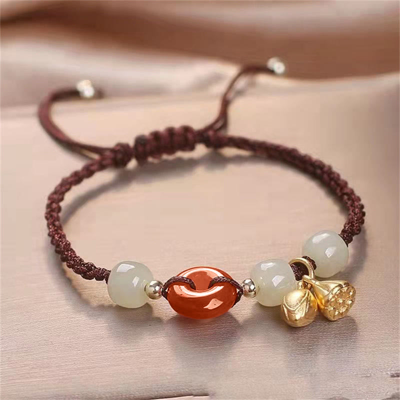 Red Agate Peace Buckle Jade Lotus Healing Braided Bracelet