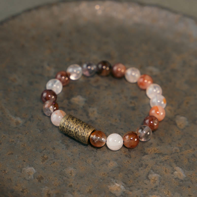 White Crystal Red Hematoid Quartz Gold Rutilated Quartz Purple Phantom Protection Bracelet