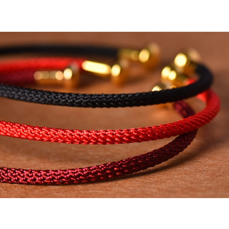 Handmade Minimalist Braided Red String Bracelet with Gold and Copper Accents