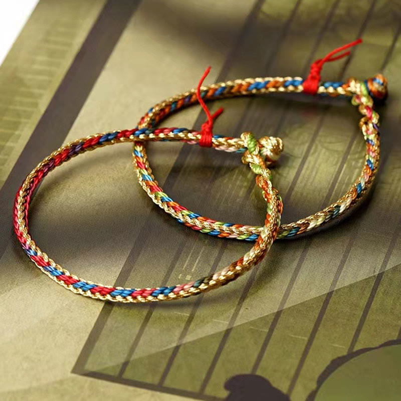 925 Sterling Silver Fu Character Zongzi Pattern Multicolored String Luck Handmade Braided Bracelet