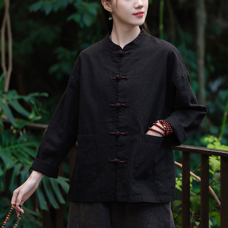 Frog-Button Shirt Zen Meditation Top Clothing Cotton Linen Jacket