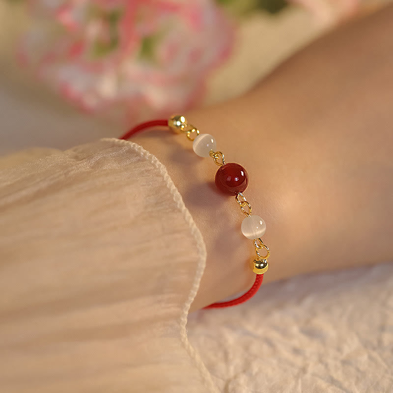 Red Agate Cat Eye Braided String Confidence Bracelet