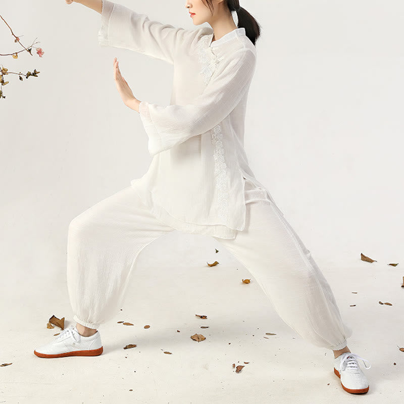 Cotton-Linen Frog-Button Meditation and Tai Chi Two-Piece Set