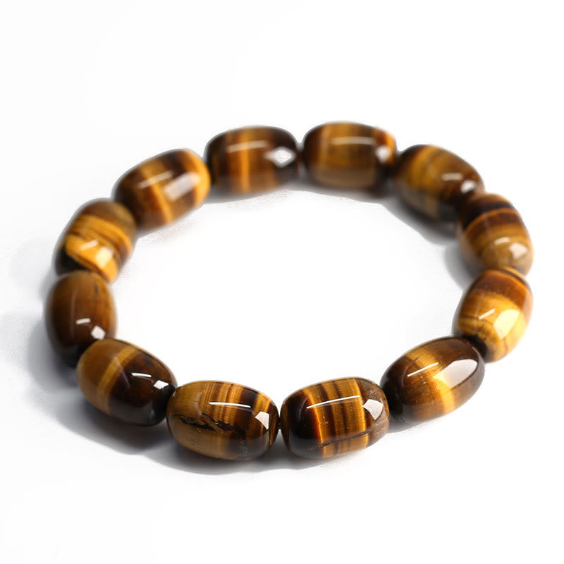 Natural Polished Tiger Eye Barrel Bead Grounding Bracelet