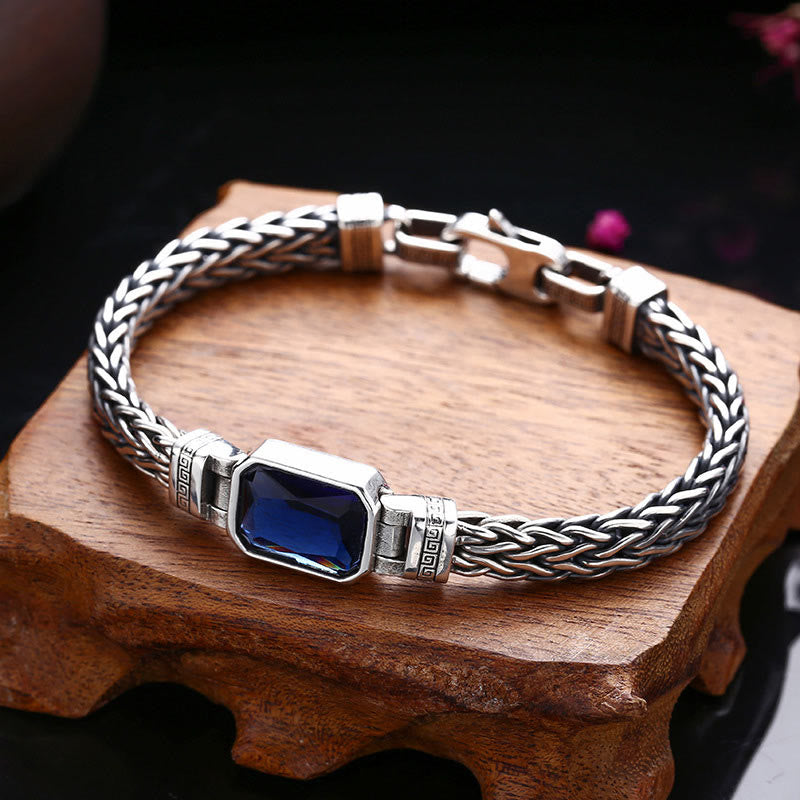Retro Blue Acrylic Dragon Keel Braided Design Healing Wealth Buckle Bracelet