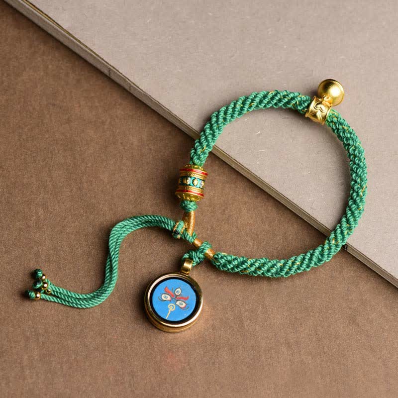 Tibetan Five God Of Wealth Thangka Luck Prayer Wheel Bell Braid String Bracelet