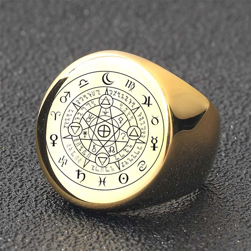 Titanium Steel 12 Constellations Zodiac Bagua Rotating Band Ring