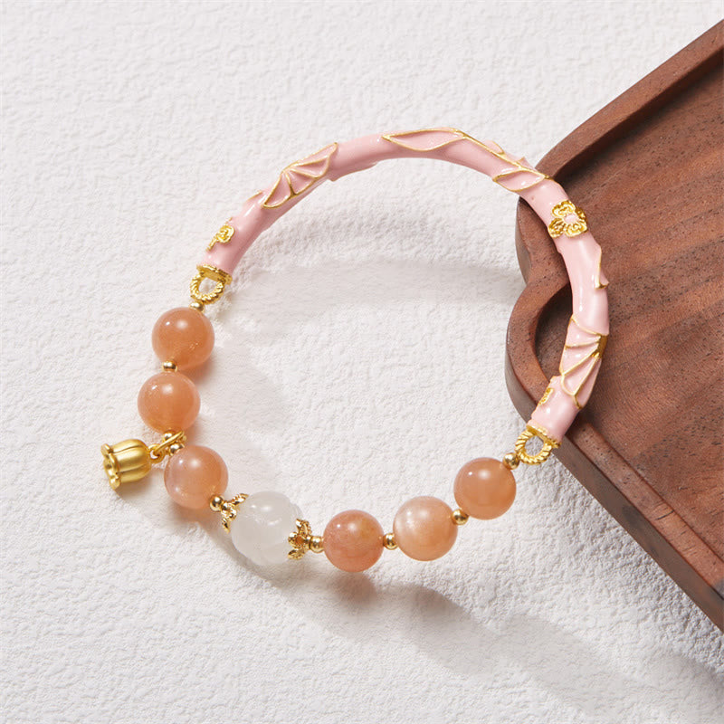 Sunstone & Golden Silk Jade Lily of the Valley Gold Sterling Silver Charm Bracelet