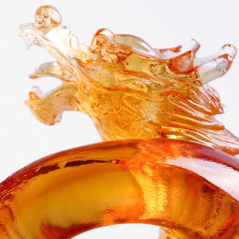 Year of the Dragon Handmade Chinese Zodiac Yellow Dragon Liuli Crystal Art Piece Protection Home Office Decoration