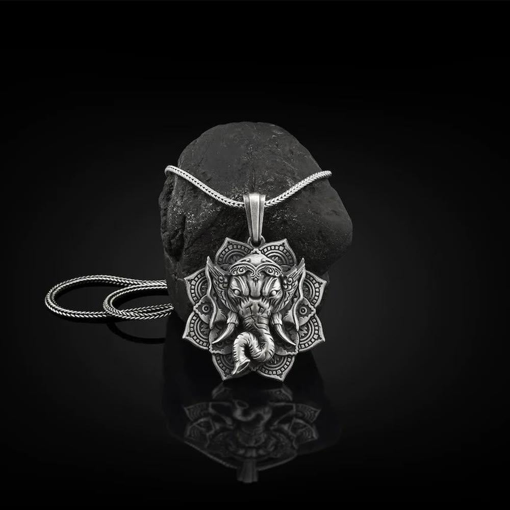 Pure Tin Ganesh Ganpati Elephant Protection Amulet Necklace Pendant