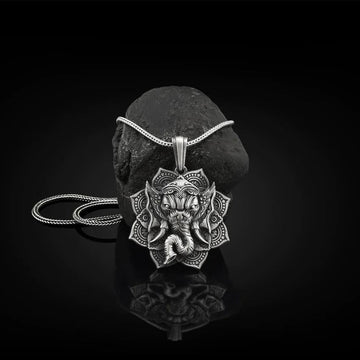 Pure Tin Ganesh Ganpati Elephant Protection Amulet Necklace Pendant