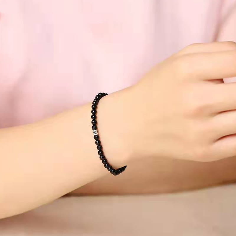 Minimalist Natural Black Obsidian and Smoky Quartz Beaded Energy Bracelet