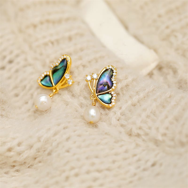 18K Gold Plated Copper Pearl Butterfly Stud Earrings with 925 Sterling Silver Posts