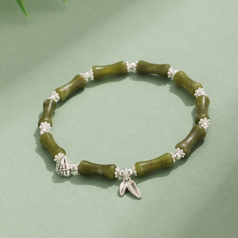 White Jade & Multi-Gemstone Copper Bamboo Fu Character Beaded Bracelet