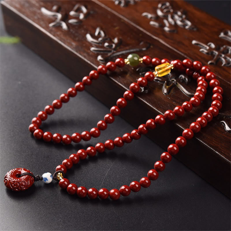 Tibetan Cinnabar Peace Buckle Triple Wrap Blessing Bracelet Mala