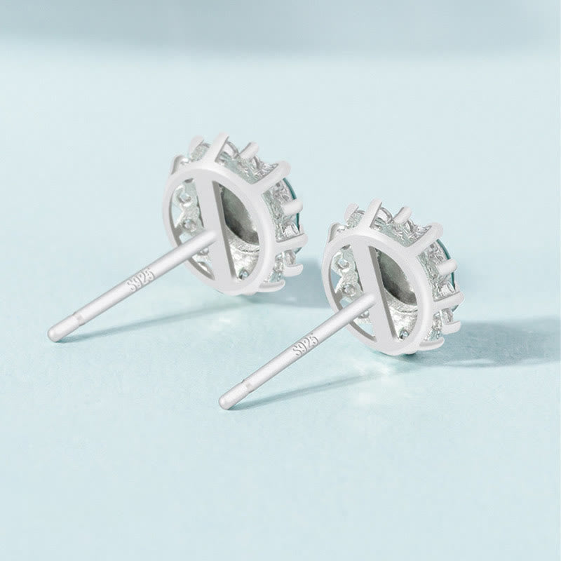 925 Sterling Silver Round Jade Luck Abundance Stud Earrings