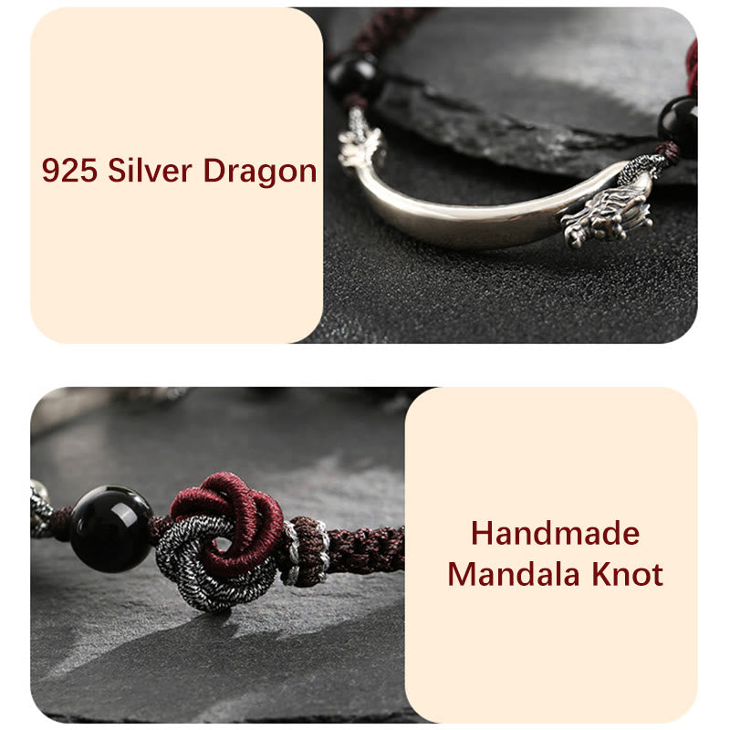 925 Sterling Silver Auspicious Dragon Success Handcrafted Braided Bracelet