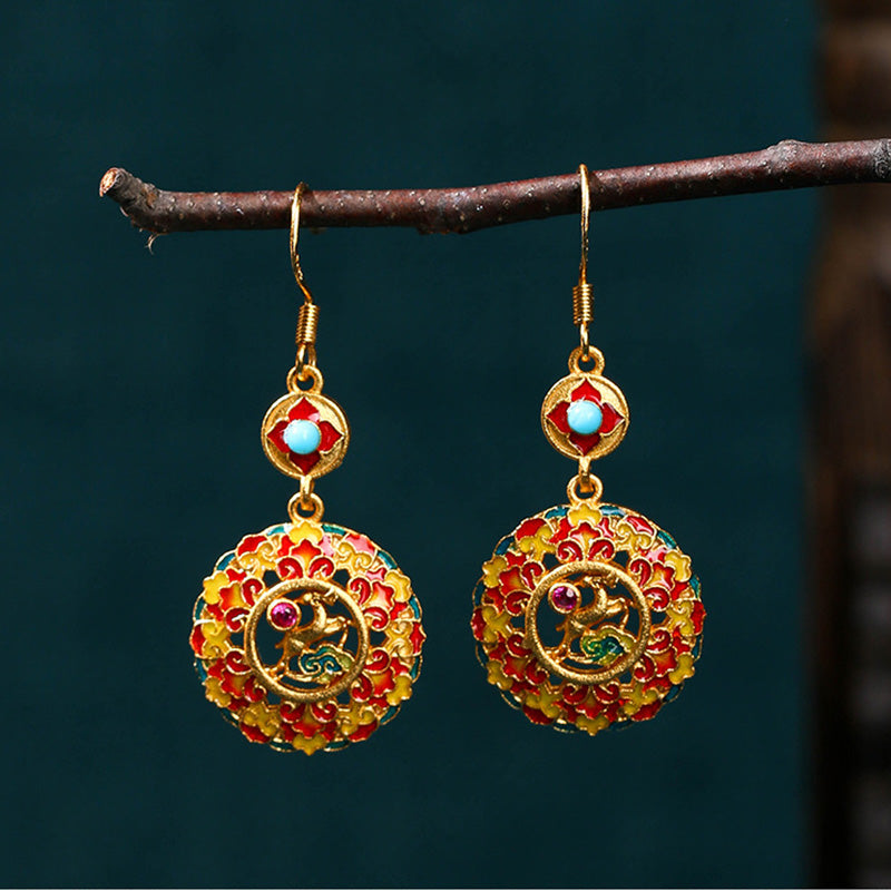 24K Gold Plated Sterling Silver Dunhuang Elk Copper Balance Drop Earrings