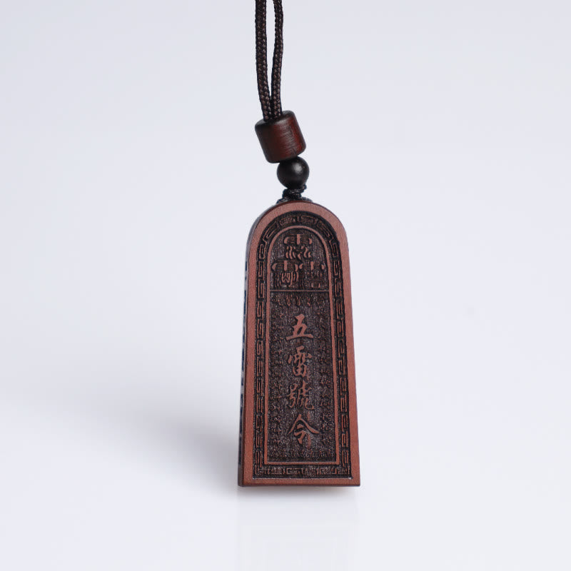 Lightning Struck Jujube Wood Taoist Five Thunder Order Luck Protection Necklace Pendant