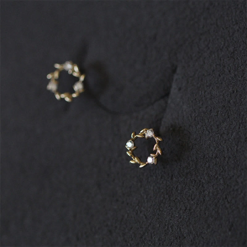 Tiny Wreath Blessing Flower Stud Earrings in Zircon and 925 Sterling Silver