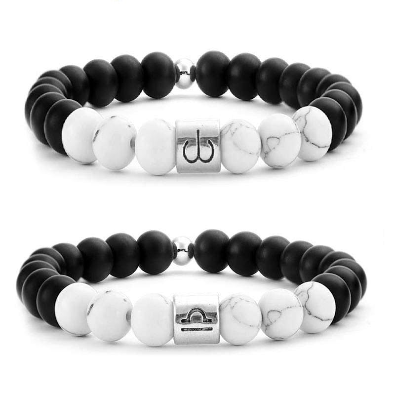 12 Constellations of the Zodiac Natural Frosted Stone White Turquoise Bead Fortune Bracelet