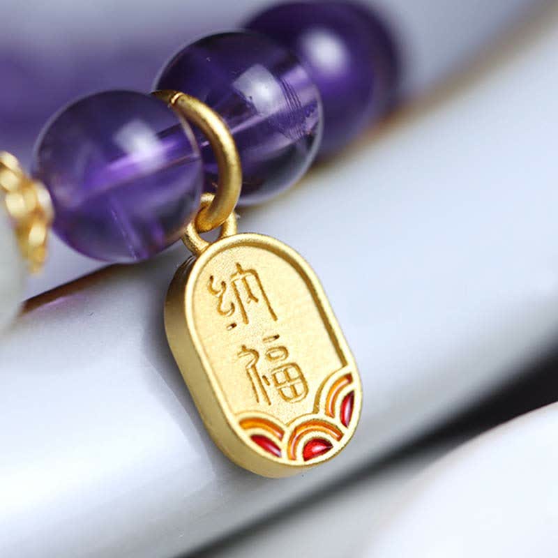 Handcrafted Natural Hetian Jade Gold and Copper Charm Bracelet