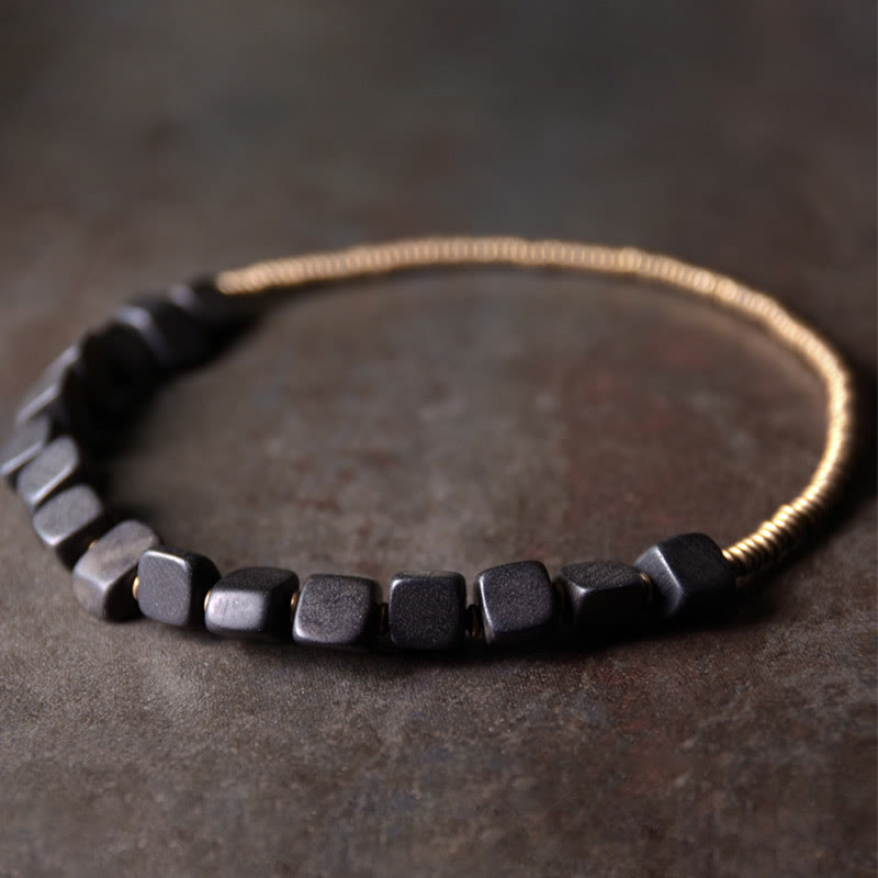 Tibetan Peace Double Wrap Bracelet: Ebony Wood, Copper & Brass