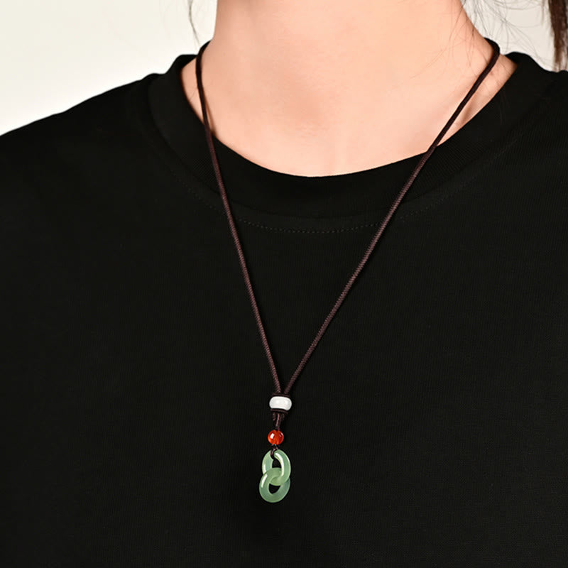 Natural Hetian Cyan Jade White Jade Double Peace Buckle Success Necklace Pendant