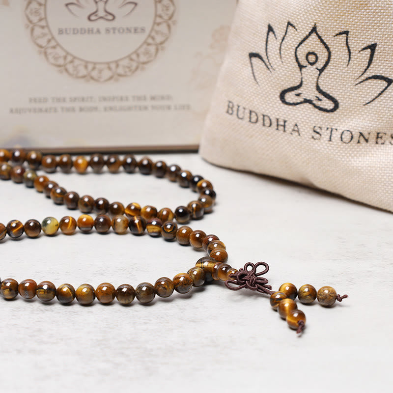 Tibetan 108 Natural Tiger Eye Gemstone Prayer Mala Necklace Bracelet