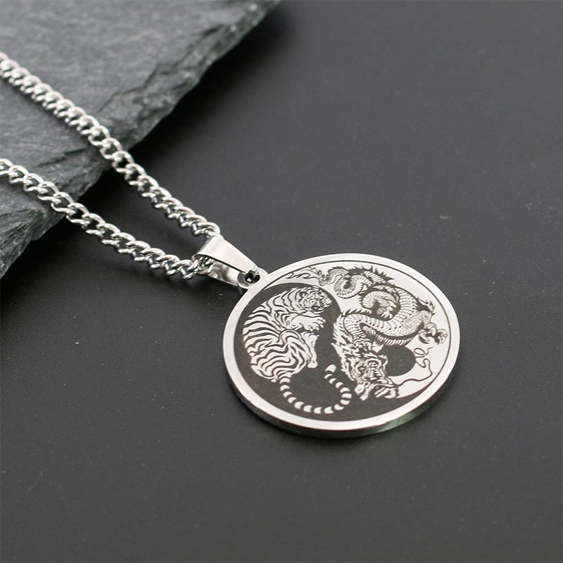 Tiger Dragon Titanium Steel Chain Necklace Harmony Pendant