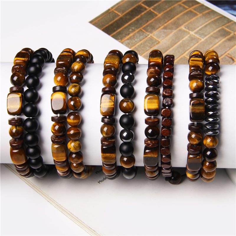 Tiger Eye Frosted Stone Hematite Courage Bracelet